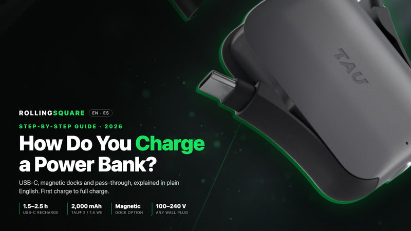 How to charge a power bank, step-by-step guide with the Rolling Square TAU 2 keyring power bank