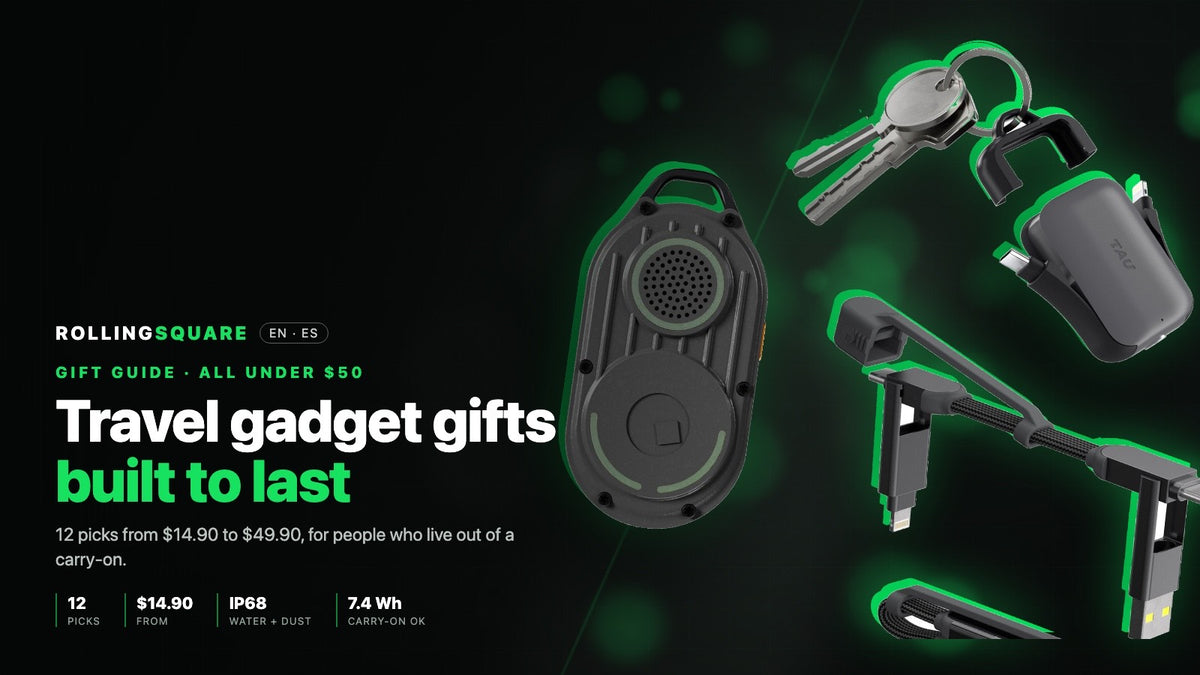 Rolling Square AirNotch Pro Dual tracker, TAU 2 keyring power bank with keys and inCharge XS cable, travel gadget gifts under $50