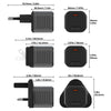 Supertiny 65W - Compact black Supertiny 65W charger with ribbed sides and orange USB-C port, shown with measurements for US, EU, and UK plug . - Rolling Square
