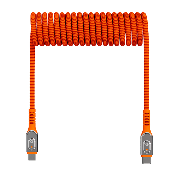 inCharge Life Coiled 240W USB-C cable, 1.8m / 6ft, orange
