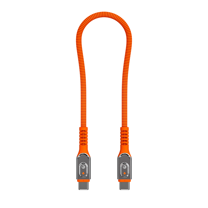 inCharge Life Travel 240W USB-C cable, 30cm / 1ft, braided orange